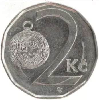 Монета 2 кроны Чехии 2001 года Медно-никель