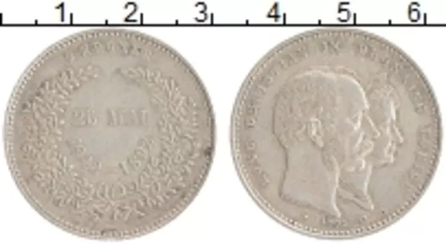 Монета 2 кроны Дании 1892 года Серебро Золотой юбилей свадьбы Кристиана IX и Луизы