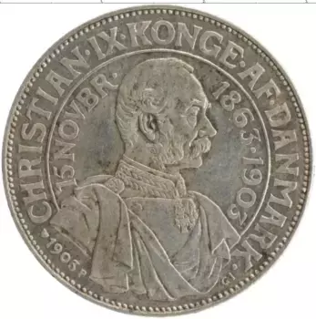 Монета 2 кроны Дании 1903 года Серебро 40 лет правления Кристиана IX