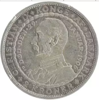Монета 2 кроны Дании 1906 года Серебро Смерть Кристиана IX и вступление на престол Фредерика VIII
