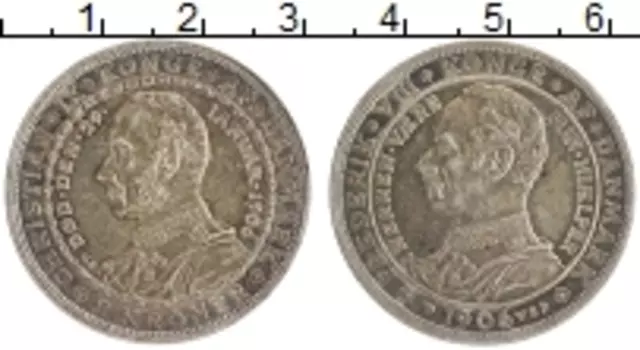 Монета 2 кроны Дании 1906 года Серебро Смерть Кристиана IX и вступление на престол Фредерика VIII