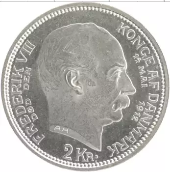Монета 2 кроны Дании 1912 года Серебро Смерть Фредерика VIII, и вступление на престол Кристиана X