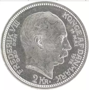 Монета 2 кроны Дании 1912 года Серебро Смерть Фредерика VIII, и вступление на престол Кристиана X