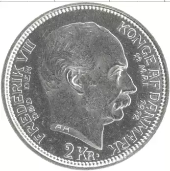 Монета 2 кроны Дании 1912 года Серебро Смерть Фредерика VIII, и вступление на престол Кристиана X