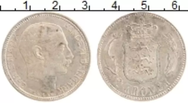 Монета 2 кроны Дании 1916 года Серебро Кристиан Х