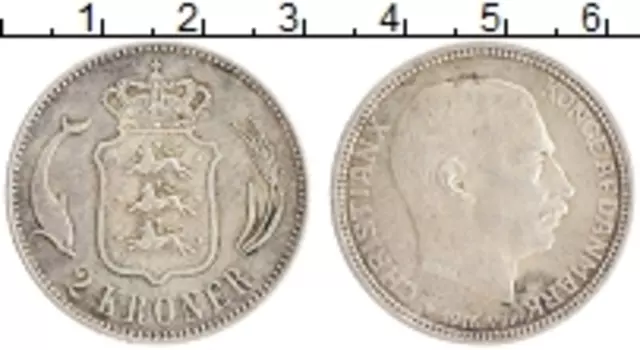 Монета 2 кроны Дании 1916 года Серебро Кристиан X