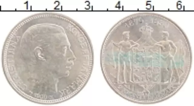 Монета 2 кроны Дании 1930 года Серебро 60 лет Кристиану Х