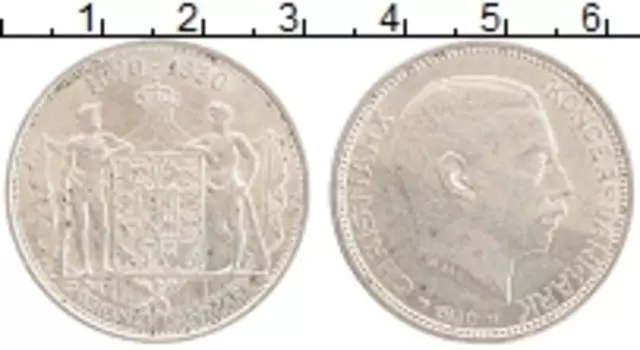 Монета 2 кроны Дании 1930 года Серебро 60 лет Кристиану Х