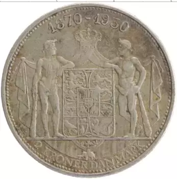 Монета 2 кроны Дании 1930 года Серебро 60 лет со дня рождения Короля Кристиана X