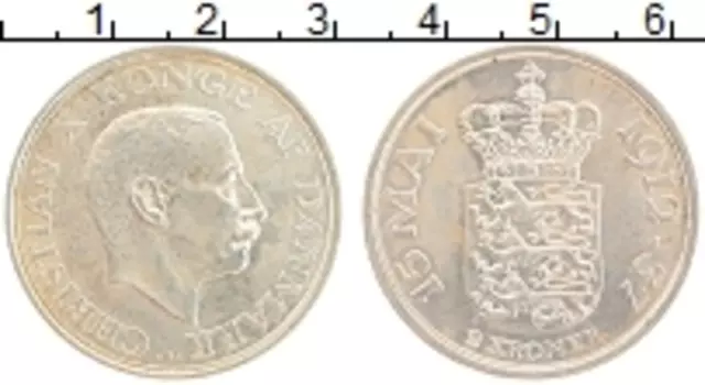 Монета 2 кроны Дании 1937 года Серебро 25 лет правления Кристиана Х