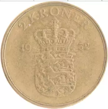 Монета 2 кроны Дании 1952 года Бронза Фредерик IX