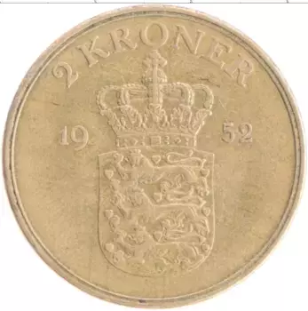 Монета 2 кроны Дании 1952 года Бронза Фредерик IX