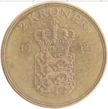Монета 2 кроны Дании 1952 года Бронза Фредерик IX