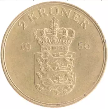 Монета 2 кроны Дании 1956 года Бронза Фредерик IX