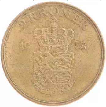 Монета 2 кроны Дании 1958 года Бронза Фредерик IX