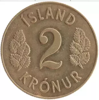 Монета 2 кроны Исландии 1958 года Бронза