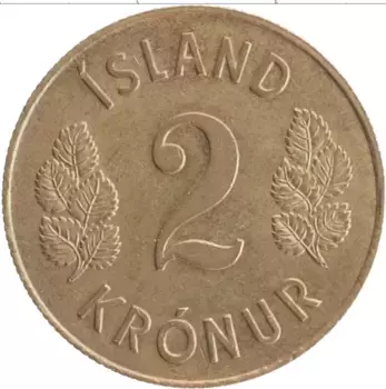 Монета 2 кроны Исландии 1966 года Бронза