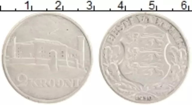 Монета 2 кроны Эстонии 1930 года Серебро Крепость Тоомпеа в Таллине