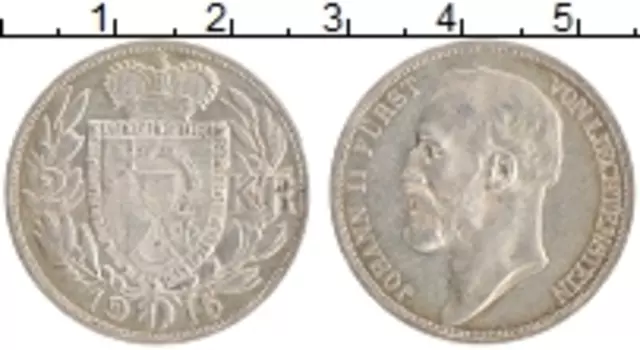 Монета 2 кроны Лихтенштейна 1915 года Серебро Иоганн II