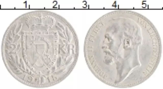 Монета 2 кроны Лихтенштейна 1915 года Серебро Иоганн II