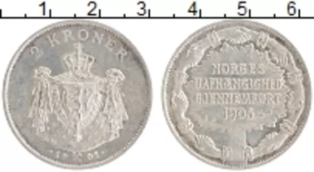 Монета 2 кроны Норвегии 1907 года Серебро Независимость Норвегии