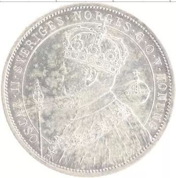 Монета 2 кроны Швеции 1897 года Серебро Серебряный юбилей правления Оскара II
