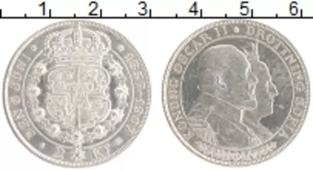 Монета 2 кроны Швеции 1907 года Серебро Золотой юбилей свадьбы Оскара II и Софии