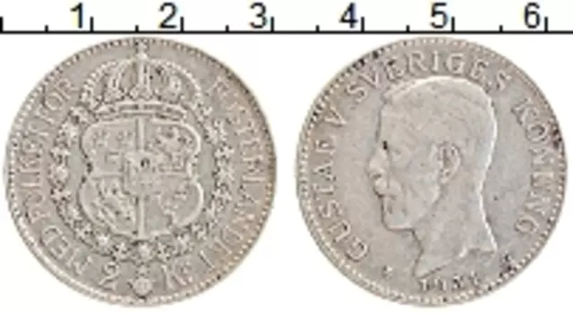 Монета 2 кроны Швеции 1931 года Серебро Густав V