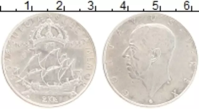 Монета 2 кроны Швеции 1938 года Серебро 300-летие образования поселения Делавэр