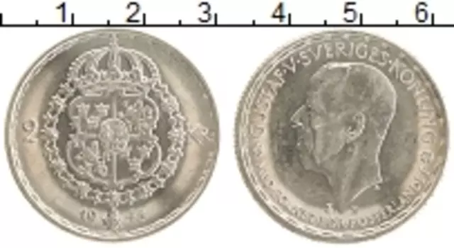 Монета 2 кроны Швеции 1945 года Серебро Густав V