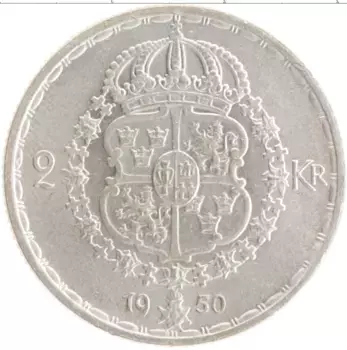 Монета 2 кроны Швеции 1950 года Серебро Густав V