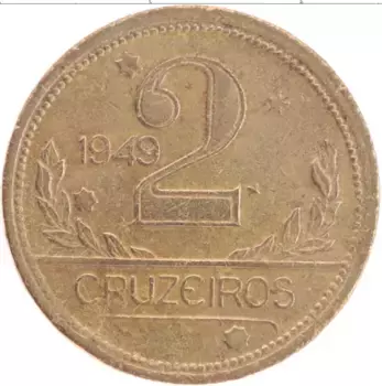 Монета 2 крузейро Бразилии 1949 года Латунь