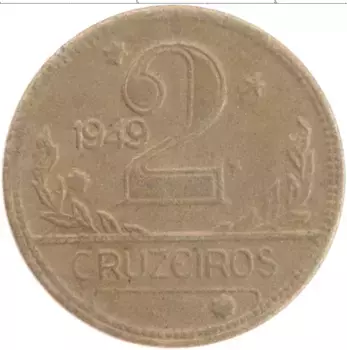 Монета 2 крузейро Бразилии 1949 года Латунь