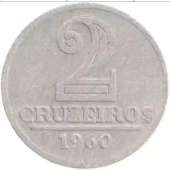 Монета 2 крузейро Бразилии 1960 года Алюминий
