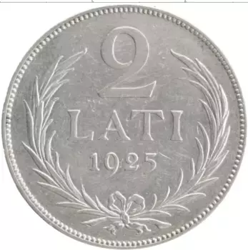 Монета 2 лата Латвии 1925 года Серебро