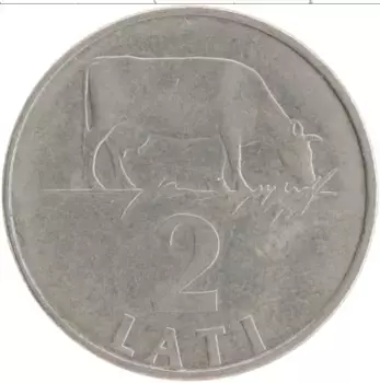 Монета 2 лата Латвии 1992 года Медно-никель