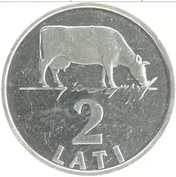 Монета 2 лата Латвии 1992 года Медно-никель