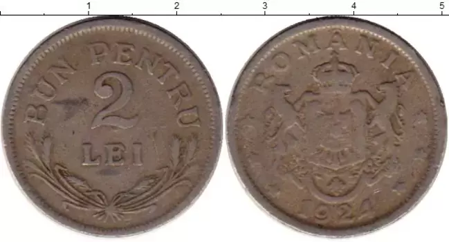 Монета 2 лей Румынии 1924 года Медно-никель