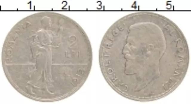 Монета 2 лея Румынии 1912 года Серебро Карл I