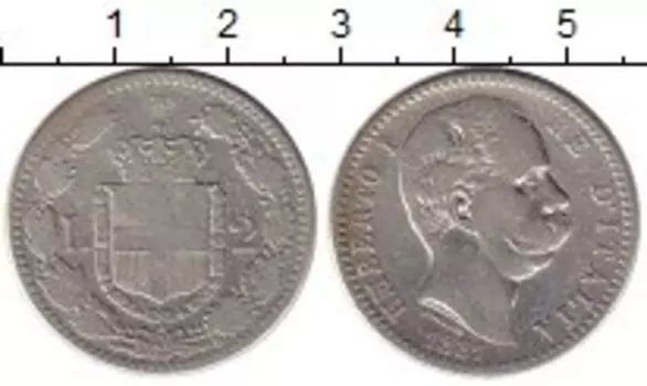 Монета 2 лиры Италии 1881 года Серебро Умберто I