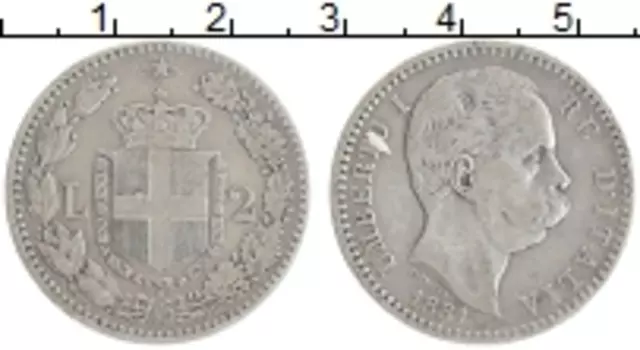 Монета 2 лиры Италии 1881 года Серебро Умберто I