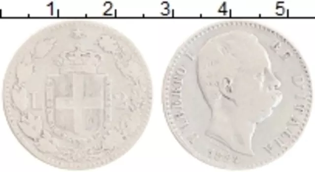 Монета 2 лиры Италии 1884 года Серебро Умберто I