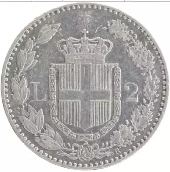 Монета 2 лиры Италии 1886 года Серебро Умберто I