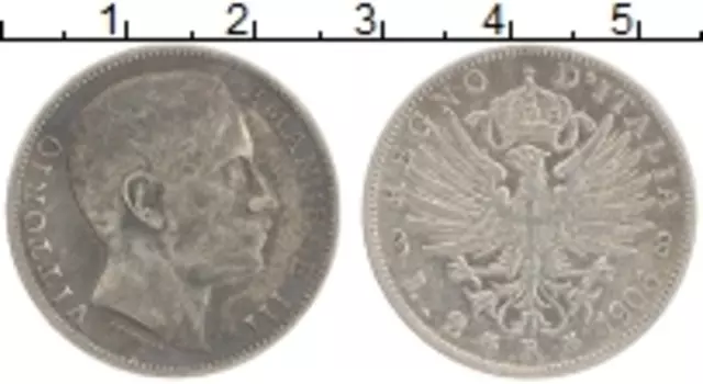 Монета 2 лиры Италии 1906 года Серебро Витторио Эммануил III
