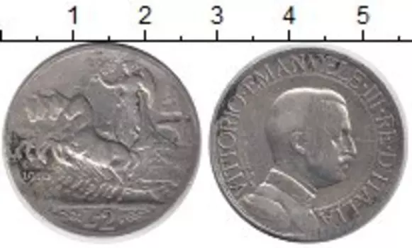 Монета 2 лиры Италии 1910 года Серебро Виктор Эммануил III