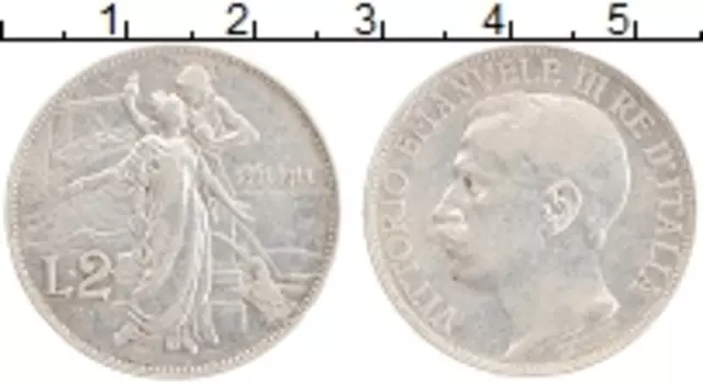 Монета 2 лиры Италии 1911 года Серебро 50 лет Республике