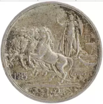 Монета 2 лиры Италии 1915 года Серебро Витторио Эмануил III