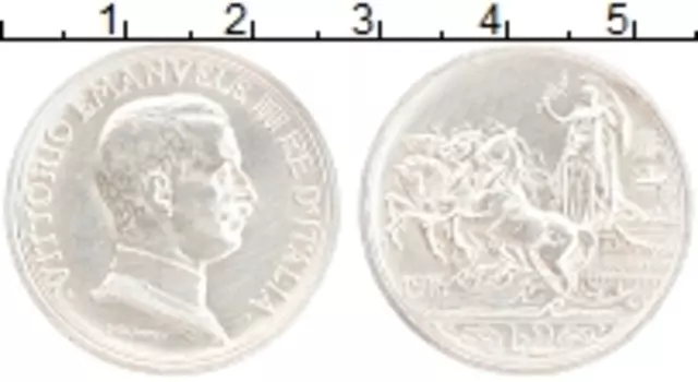 Монета 2 лиры Италии 1916 года Серебро Виктор Эммануил III