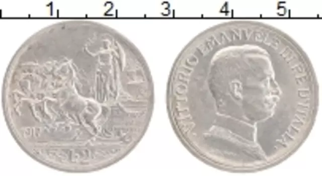 Монета 2 лиры Италии 1917 года Серебро Витторио Эмануил III