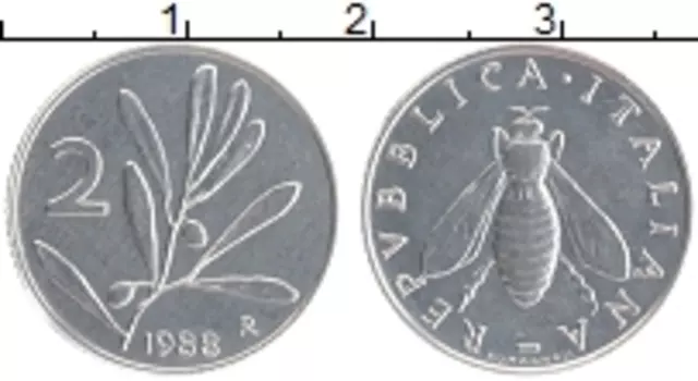 Монета 2 лиры Италии 1988 года Алюминий